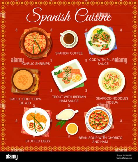 Spanish cuisine food menu of tapas and Spain Mediterranean dishes ...