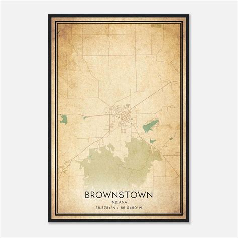 Vintage Brownstown Indiana Map Poster, Brownstown IN City Road Wall Art Print - Custom Maps ...