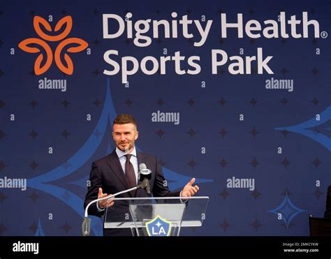 The David Beckham statue at Legends Plaza at Dignity Health Sports Park in Los Angeles.