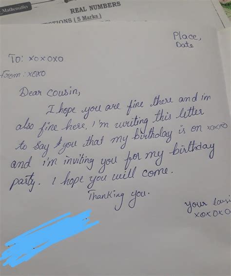 Write a simple letter to your cousins asking themget-together within ...