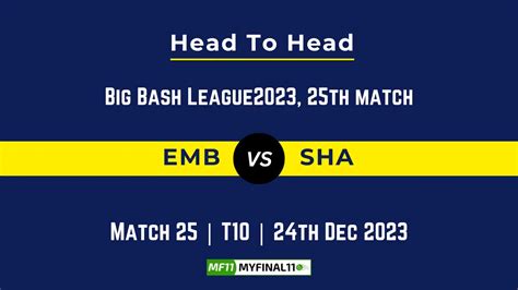 EMB vs SHA Head to Head, player records EMB vs SHA stats