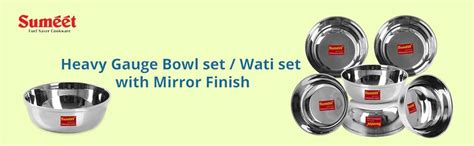 Buy Sumeet Stainless Steel Heavy Gauge Bowl Set/Wati Set With Mirror ...