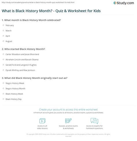 What is Black History Month? - Quiz & Worksheet for Kids | Study.com