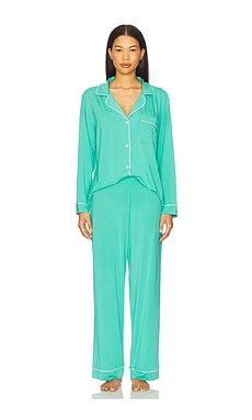 eberjey Gisele Long PJ Set in Oasis Green & White | REVOLVE