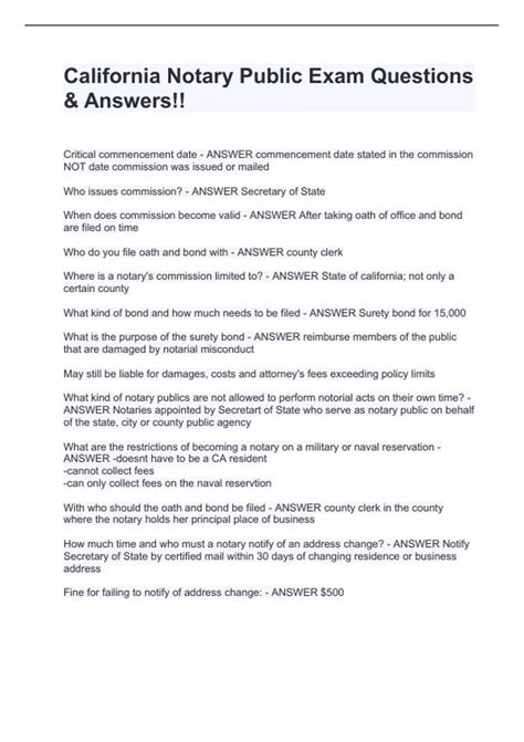 California Notary Public Practice Exam -Multiple Choice Accurate 100 ...