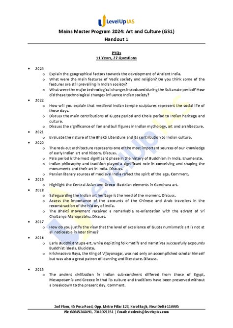 Handout 1 - history pyq - 2nd Floor, 45 Pusa Road, Opp. Metro Pillar ...