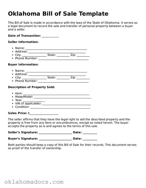 Prepare Your Oklahoma Bill of Sale Using Our Fillable Template