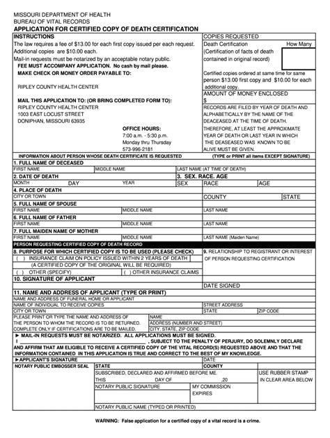 2012 Form MO Application for Certified Copy of Death Certification ...