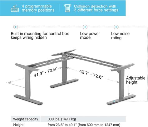 Buy Standing Desk Corner Frame. Adjustable Height and Width Legs with ...