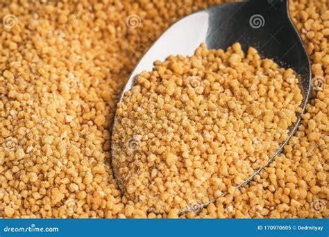 Soya Lecithin Granules and Spoon, Macro Photo. Vitamin and Dietary ...