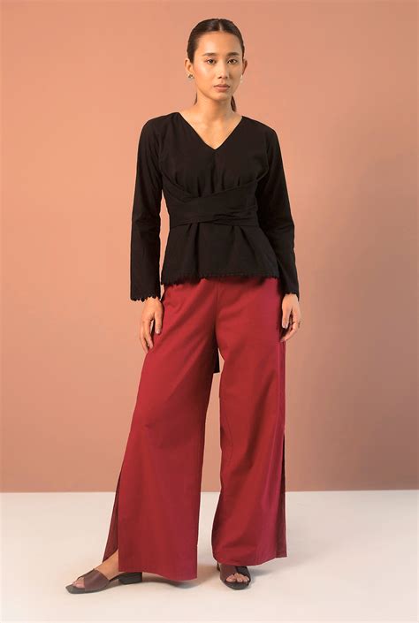 Sadie premium cotton cranberry side slit pants – The Becoming Community