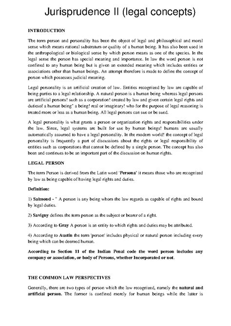 Jurisprudence 2 BALLB 6th Sem: Comprehensive Notes on Legal Persons ...