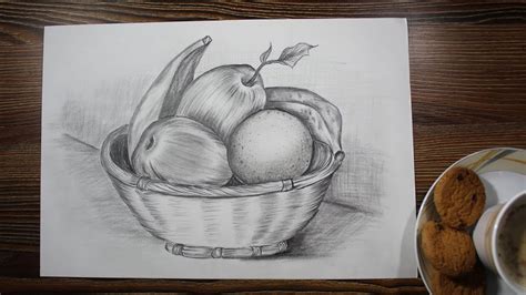 how to draw a fruit bowl step by step - fruit bowl drawing tutorial ...