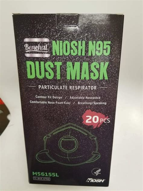 Buy Benehal N95 Disposable Dust s with Valve, 20 Count, NIOSH-Certified ...