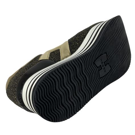 E46 sneakers donna HOGAN H283 star dust effect black/gold shoes women