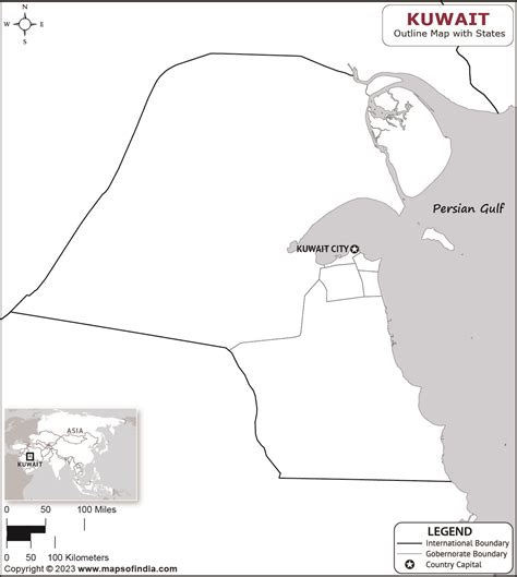 Kuwait Outline Map | Kuwait Outline Map with State Boundaries