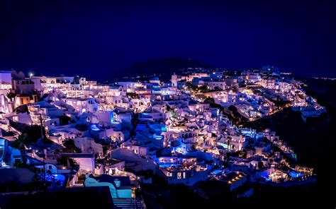 Download wallpaper 3840x2400 santorini, greece, night city, lighting 4k ...