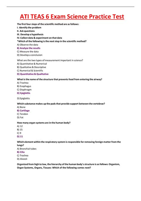 ATI TEAS 6 Exam Science Practice Test 2023 Questions and Verified ...