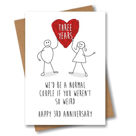 Funny 3rd Anniversary Card - Three Year Wedding Love Heart - Happy ...