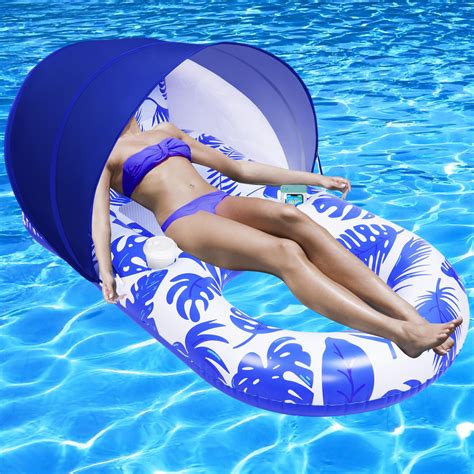 Pool Floats Adult with Canopy, Inflatable Pool Float Lounger Raft with ...
