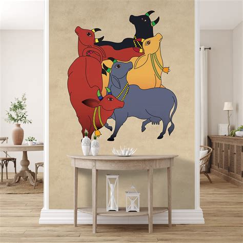 Colourful Cows Pichwai Wallpaper for Pooja Rooms | Life n Colors
