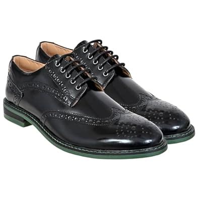 Buy Hx London Black Brush-Off Leather Men Brogues Formal Derby Shoes at ...