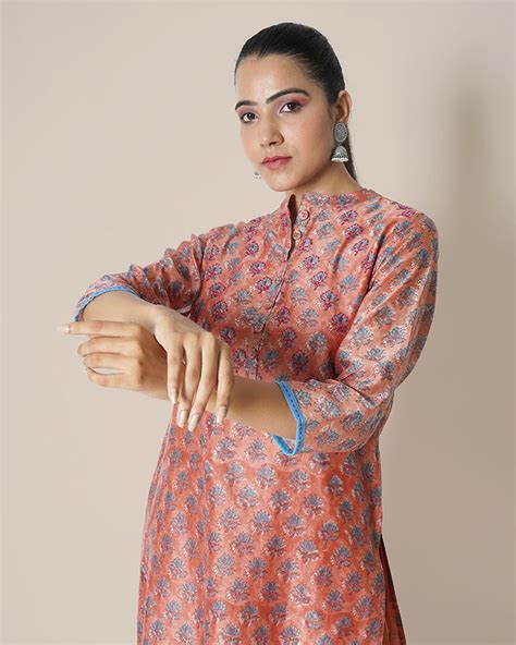 Tinted Sage Handblock Print Chanderi Kurta Set – Kameez