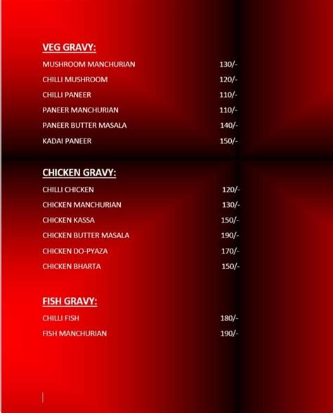 Menu at New Raj Cabin, Kolkata