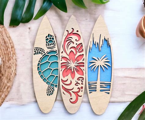 Surfboard Wall Decor, Hibiscus and Sea Turtle Tropical Home Decor ...