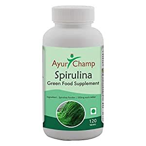 Ayur Champ - Pack Of 5 - Spirulina Tablets. Green Food Supplement 500mg ...
