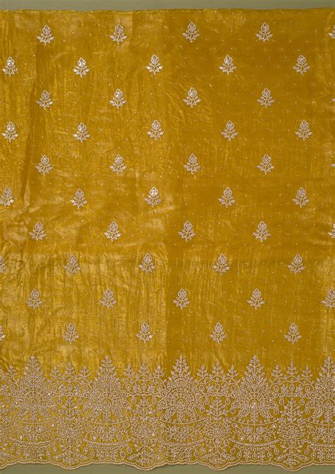 Buy Mustard Threadwork Tissue Unstitched Salwar Suit - Koskii