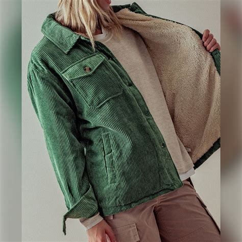 Cozy Corduroy Shirt Jacket With Sherpa Lining, Retro Colors, Warm ...