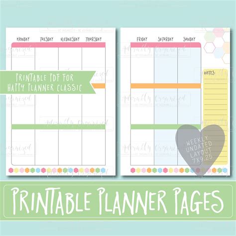 Happy Planner PRINTABLE Weekly Planner Refills / Inserts - 7 X 9.25 ...