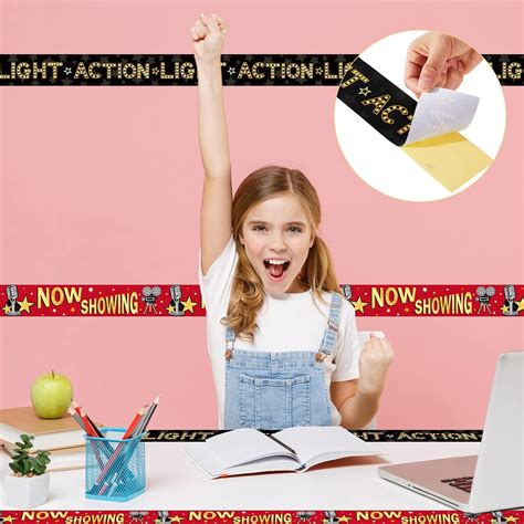 Buy 72 Pcs Movie Night Filmstrip Party Tape Red Marquee Straight Border ...