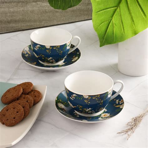 Ceramic Teal Cup & Saucer- Set of 2 – The Decor Mart