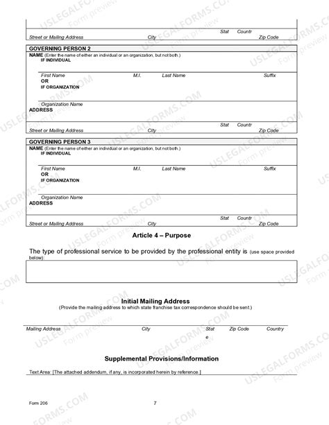 Texas Articles of Organization for Professional Limited Liability ...