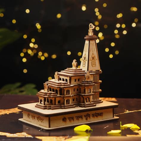 Ram Mandir Wooden Showpiece 7" – ServDharm