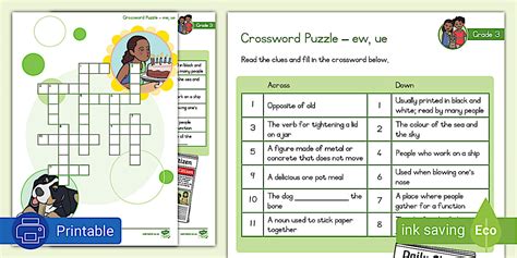 Grade 3 Phonics: ew ue: Crossword Puzzle