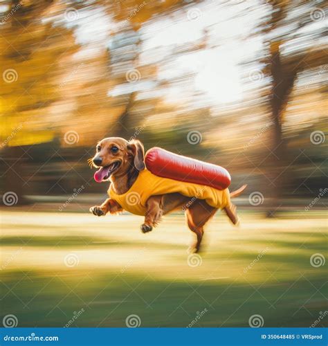 Dachshund in Hot Dog Costume Running Outdoors Stock Image - Image of ...