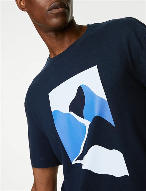 Buy Pure Cotton Abstract Mountain Graphic T-Shirt at Marks & Spencer
