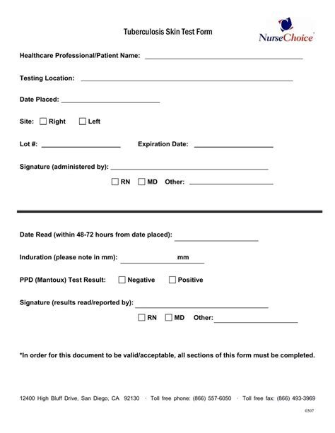 Image result for Free Printable TB Test Form