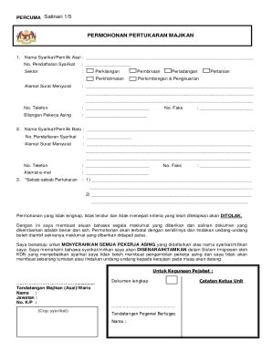 Fillable Online Borang dan Senarai Semak Pertukaran Majikan Fax Email ...