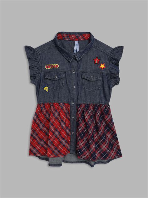 Shop Blue Giraffe Girls Multicolor Checked Collared Short Sleeves Shirt ...