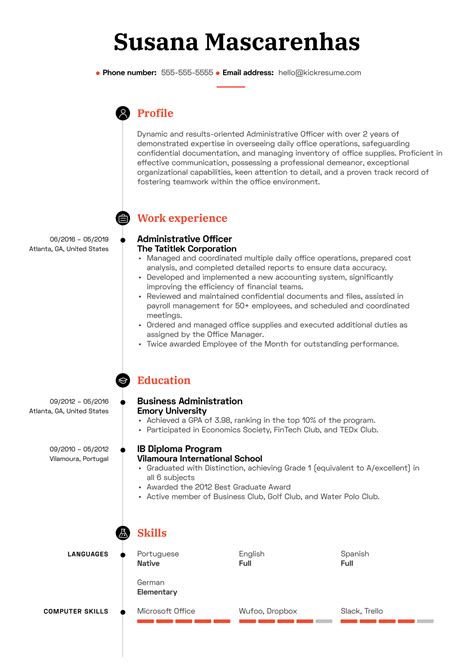 Administrative Officer Resume Sample | Kickresume