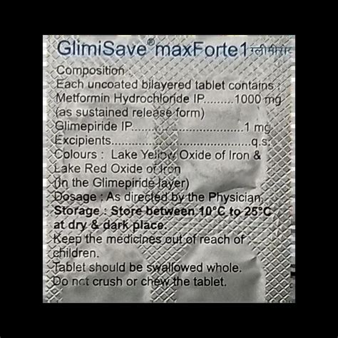 GLIMISAVE MAX FORTE 1MG TABLET 15'S : View Price, Combination and ...