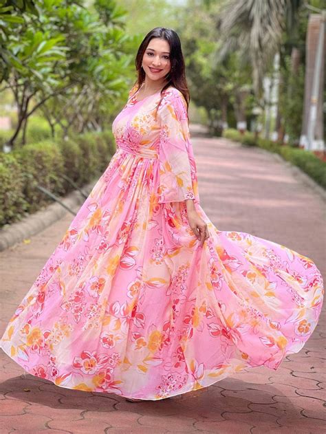 Vastranand Peach Abstract Printed Dress New Collection