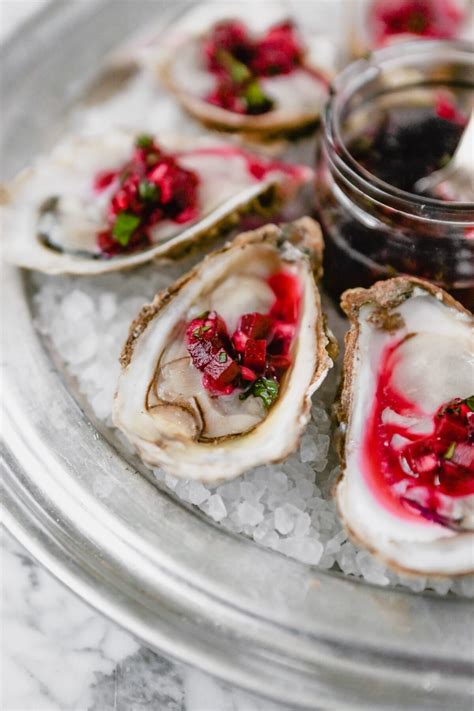 Oysters on the Half Shell with Beet Mignonette
