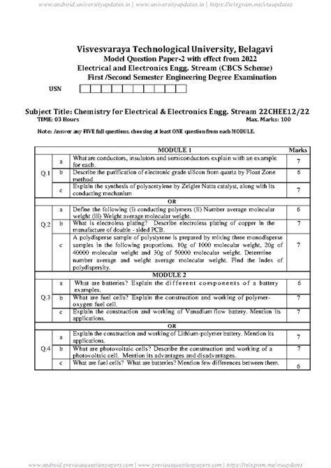 22CHEE12 - Model Question Paper 2 for Chemistry EEE Stream - Studocu