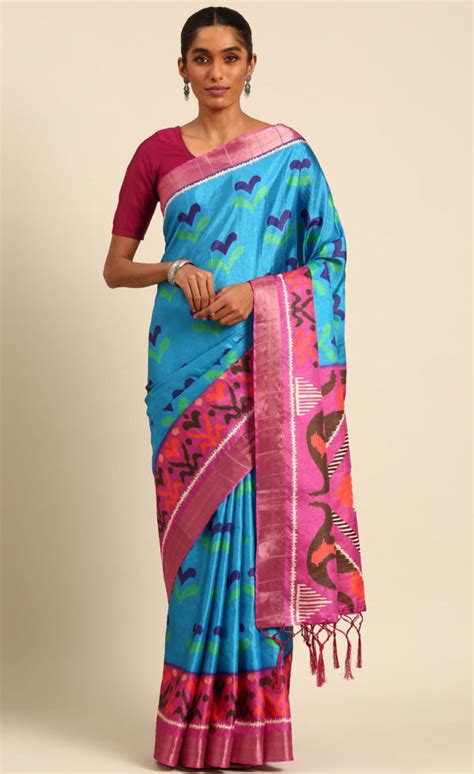 Amazing Sky Blue Color Cotton Printed Saree – Surat Sari