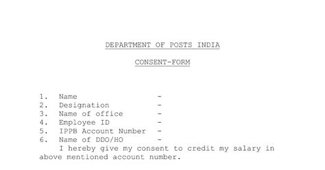 IPPB Salary Account Consent Form - Postalstudy | Post Office Blog ...
